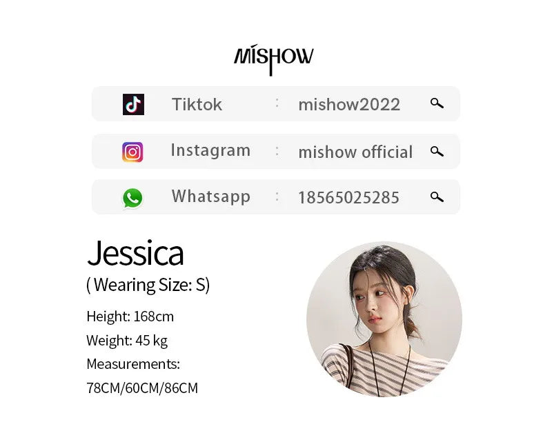 MISHOW Striped Boat Neck Long Sleeve Tops 2026 Spring Ruched Side SlimCasual Soft Breathable T-Shirt with Necklace MXF13T1514