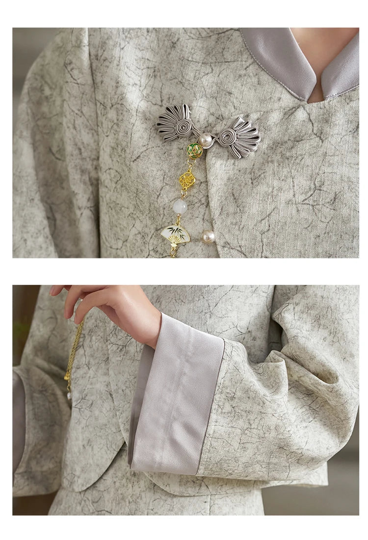 MISHOW Chinese Stand Up Collar Jacket A-line Skirt Separately Spring Textured Glossy Jacquard Irregular Placket Top MXD15W0373