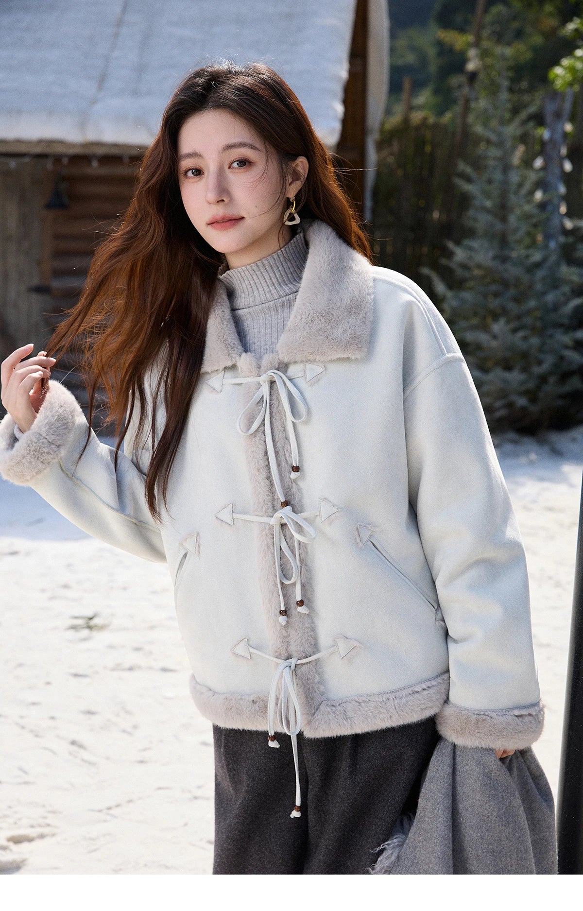 MISHOW Suede Imitation Mink Fur Coat Women Winter 2025 Retro Thick Plush Lace Up Coat Warm Lapel Jackets Office Lady MXE90W0921