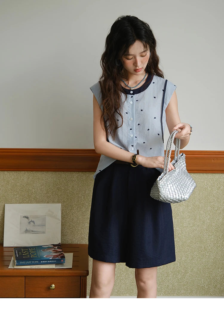 MISHOW Women's 2 Piece Set 2025 Summer Fashion Sleeveless Button Shirt High Waist A-line Shorts Set Ladies Clothing MXE37T0656