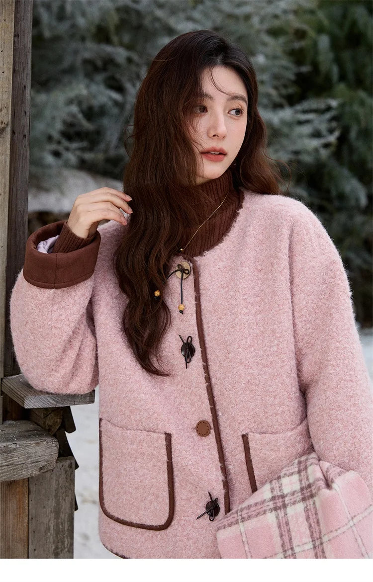 MISHOW Cotton Padded Warm Jacket Women 2025 Thickened Fur O-neck Coat Fold Over Contrasting Cuffs Windproof Outerwear MXE92W0986