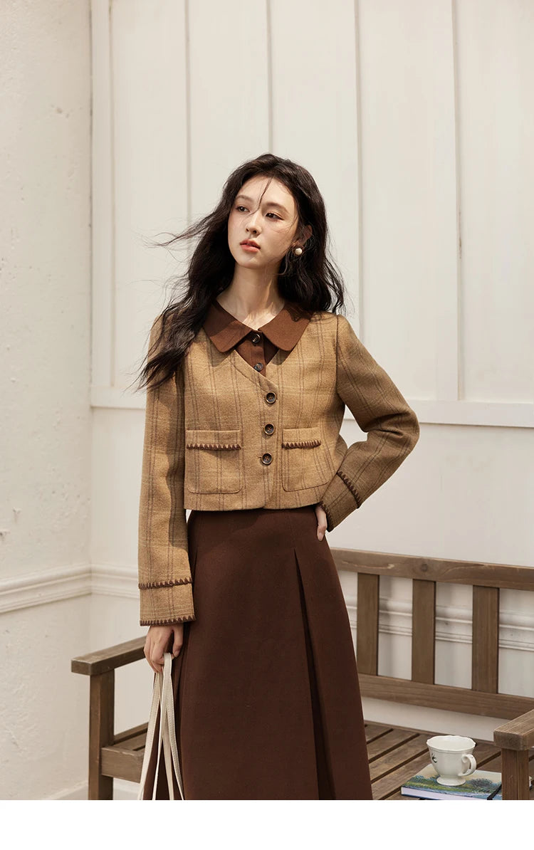 MISHOW Plaid Tweed Coats Midi Skirt Separately Women 2024 Fall Winter Polo Vintage Elegant  Jackets Pleated Skirts MXD46W0460