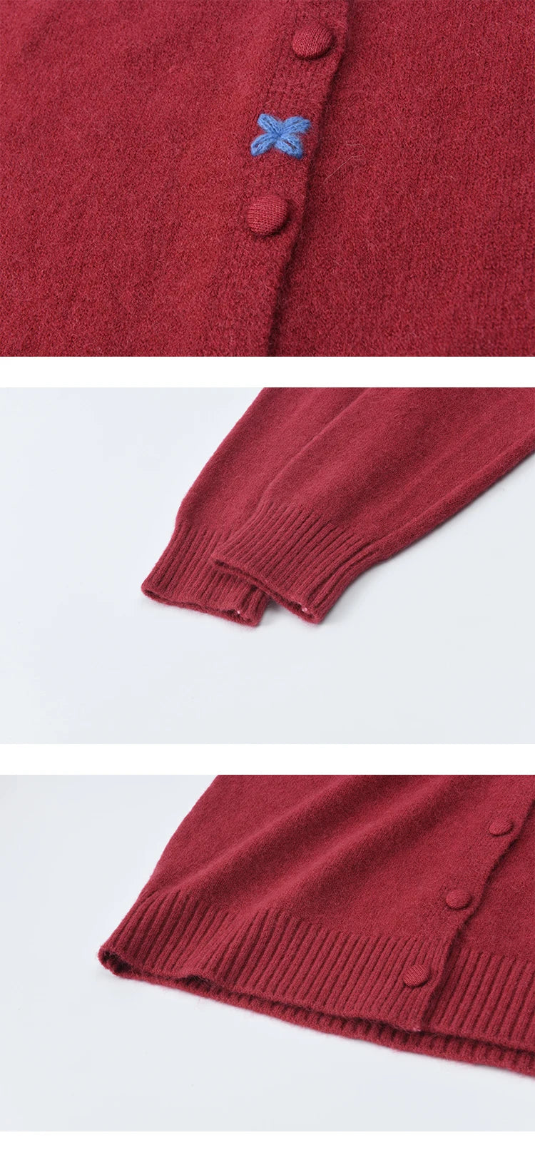 MISHOW Red Knitted Cardigan for Women 2025 Autumn Round Neck Single Breasted Buckle Embroidered Casual Cardigans Lady MXE47Z2621