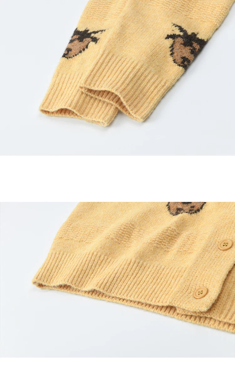 MISHOW Cardigan Women 2025 Autumn Winter Fashion Fuuny Pineapple Jacquard Round Neck Single-breasted Sweater Woman MXE87Z2752