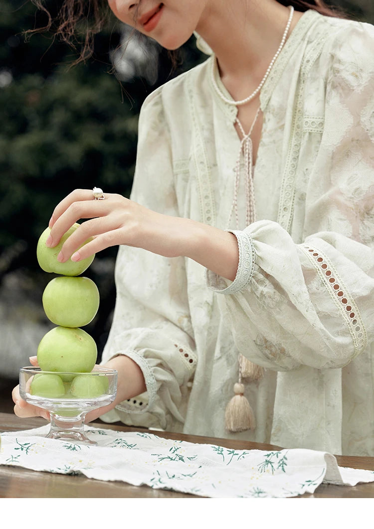 MISHOW Floral V-neck Drawn Tassels Dresses 2025 Spring Summer Hollow Out Lantern Sleeve Dresses Vacation Doll Dress MXE15L2121