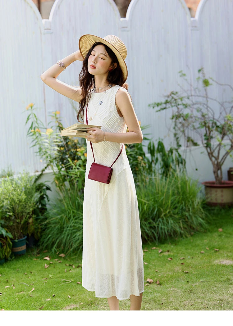 MISHOW Asymmetric Lace Fishtail Dress 2025 Summer Flower Embroidery Sleeveless Elegant Dress Round Neck Long Dresses MXE35L2301