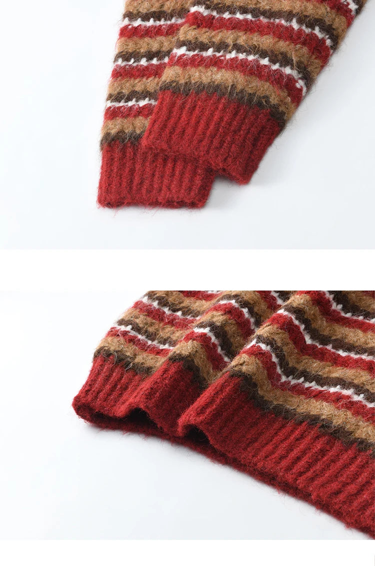 MISHOW Christmas Retro Striped Wool Blend Sweater Women Button Decoration Women Clothing Thick O-Neck Knitted Tops MXD59Z1060