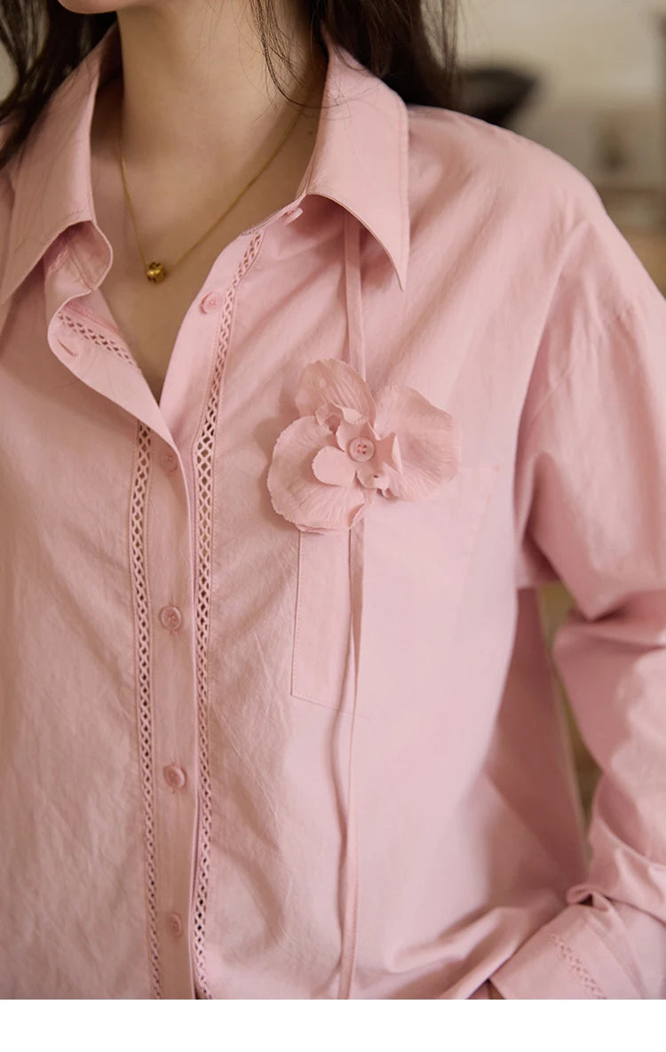 MISHOW 100% Cotton Shirt For Women Autumn 2025 New Fashion Petal Ribbon Button Long Sleeves Shirt Women's Clothing MXE41C2349