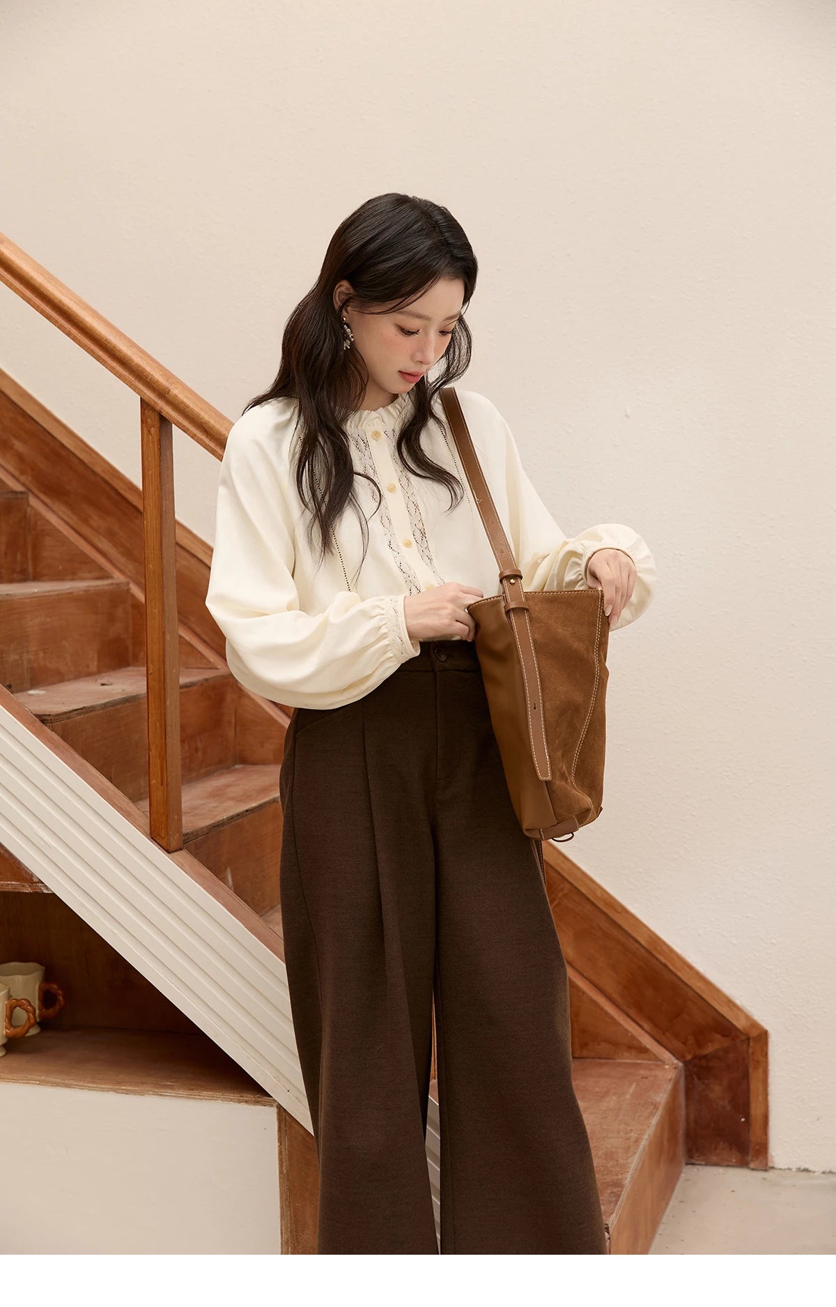 MISHOW Brown Wide-leg Pants for Women 2025 Autumn Winter New Retro High Waist Drape Trousers Commute Casual Pants MXE51K1094