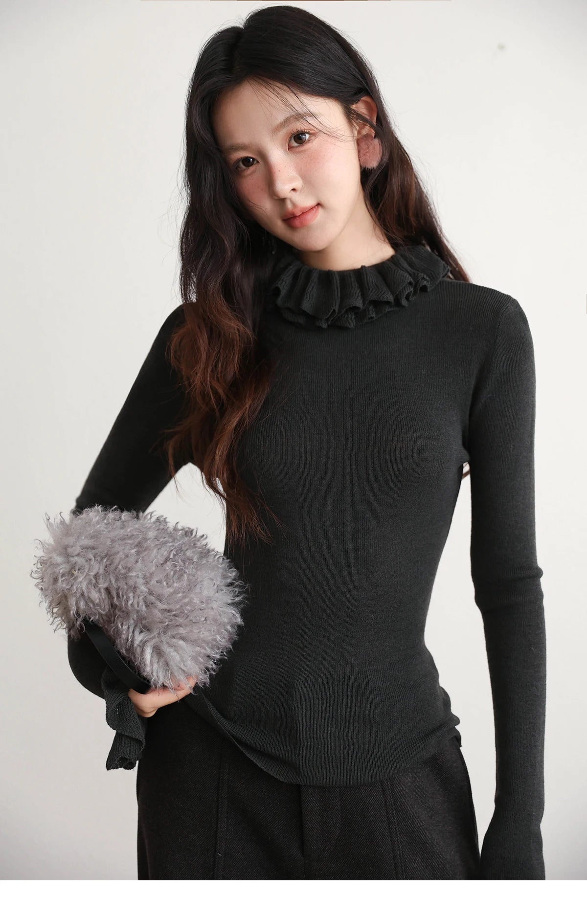 MISHOW Women's Cherry Jacquard Flecked Cardigan 2025 Autumn Winter Korean Drop Shoulder Tops Loose Crew Neck Knitwear MXE91Z2837