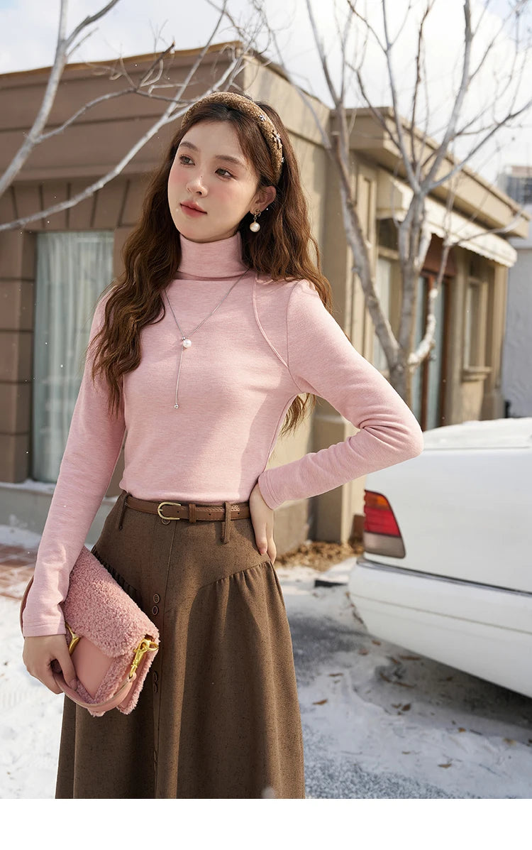 MISHOW Mock Neck Bottoming Shirt Long Sleeve Inner Tops for Women 2023 Autumn Winter New Fashion Warm Slim T-shirt MXC58Z0290
