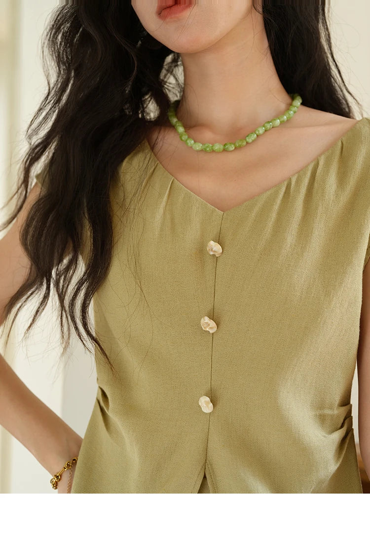 MISHOW Two-Piece Ladies Set 2025 Summer New Fashion V-neck Button Lace Hollow Out Spliced Top Pocket A-line Skirt Set MXE39T0665