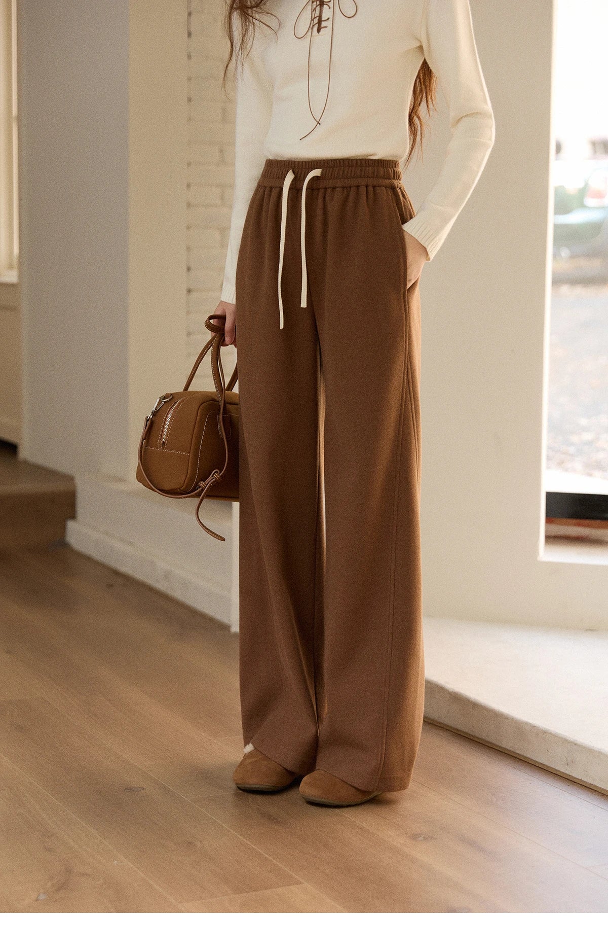 MISHOW Wide-leg Pants for Women 2025 Autumn Winter High Waist Straight Lace-up Loose Pants Retro Casual Slim Pants MXE89K1100