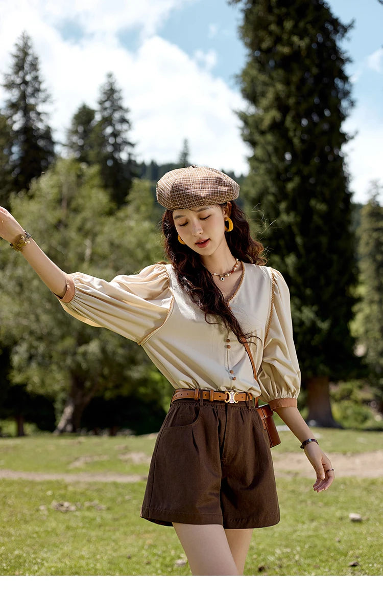 MISHOW High Waist Loose Casual Short Pants for Women Spring Autumn 2024 Versatile Slim Solid Straight Leg Shorts MXD41K0721