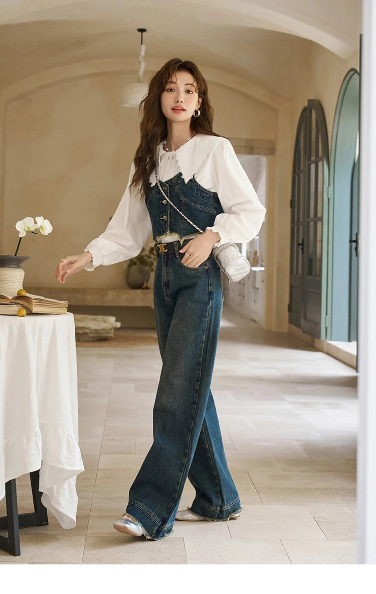 MISHOW American Retro Wide Leg Jeans Spring High Waist Slim Cotton Elastic Denim Straight Trouser Hem Tassels Pants MXD12K0538