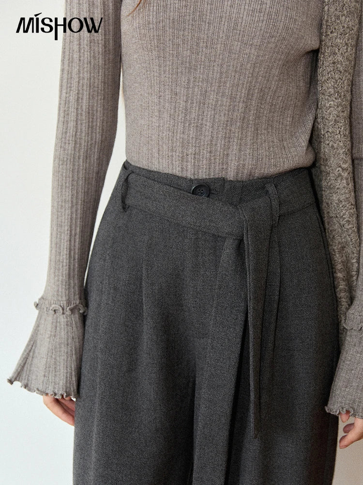 MISHOW Women's Winter Pants 2025 Retro Gray Wide-leg Pants Loose Warm Comfortable Commute Slim Trousers Woman Clothes MXE89K1099