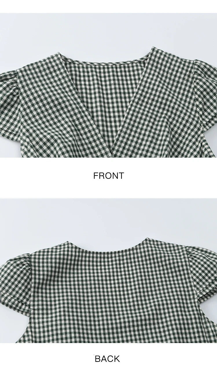 MISHOW Women's Fashion V-neck Dress 2025 Summer Office Lady Plaid Waist Cinched Sashes Short Sleeve Female Dresses MXE39L2410