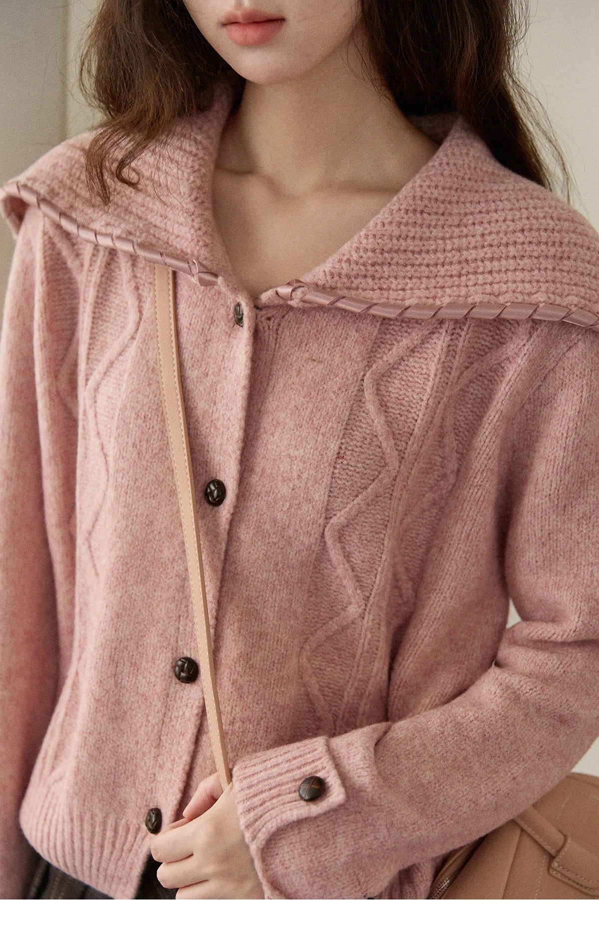 MISHOW Elegant Cardigan Women 2025 Fashion Large Turn-down Collar Long Sleeves Knit Cardigan Loose Autumn Cardigan MXE89Z2636