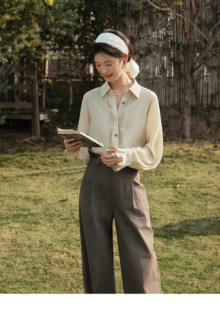 MISHOW Wave Striped Single Breasted Shirt for Women Spring 2025 Shell Buttons Solid Shirts Loose Commuter Outerwear MXE16C0422