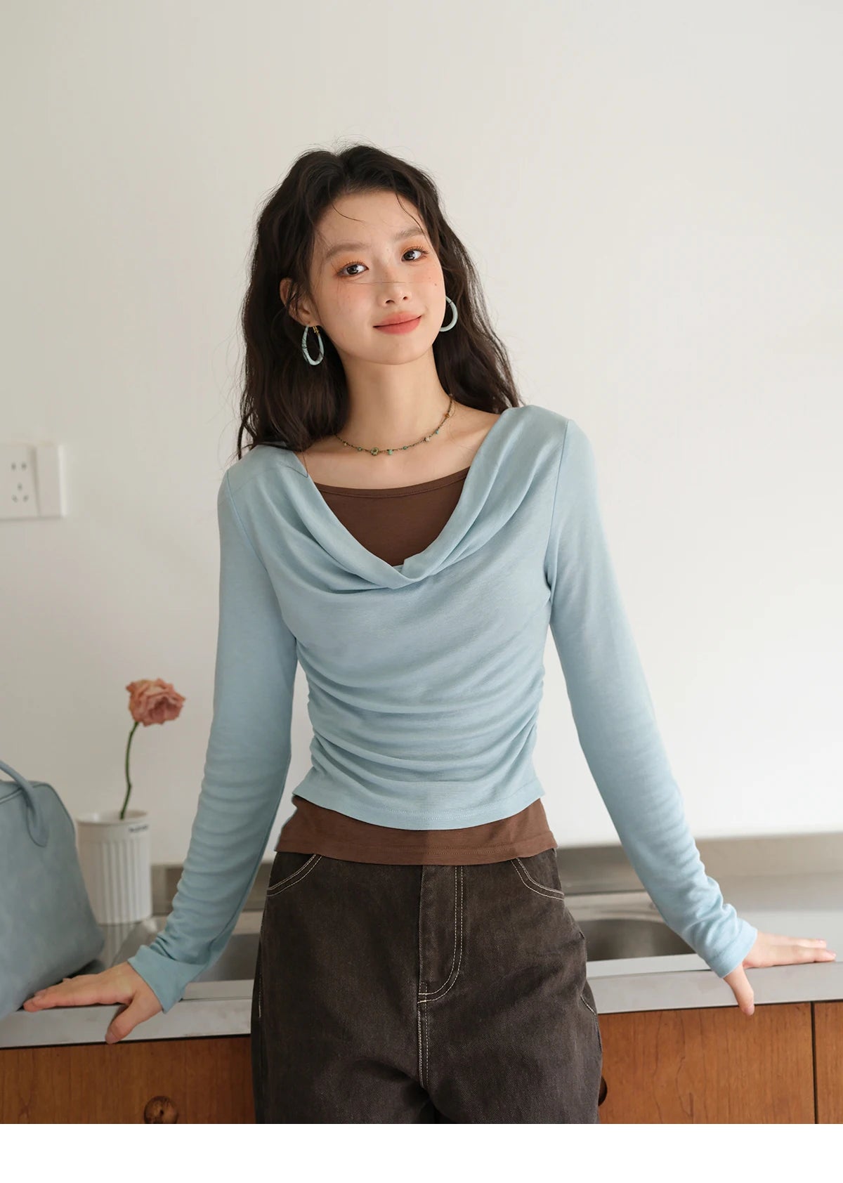 MISHOW Multi Colored Fake Two-piece Knitted Sweater 2025 Autumn Swinging Collar Casual Tops Contrasting Waist Top MXE42Z1341