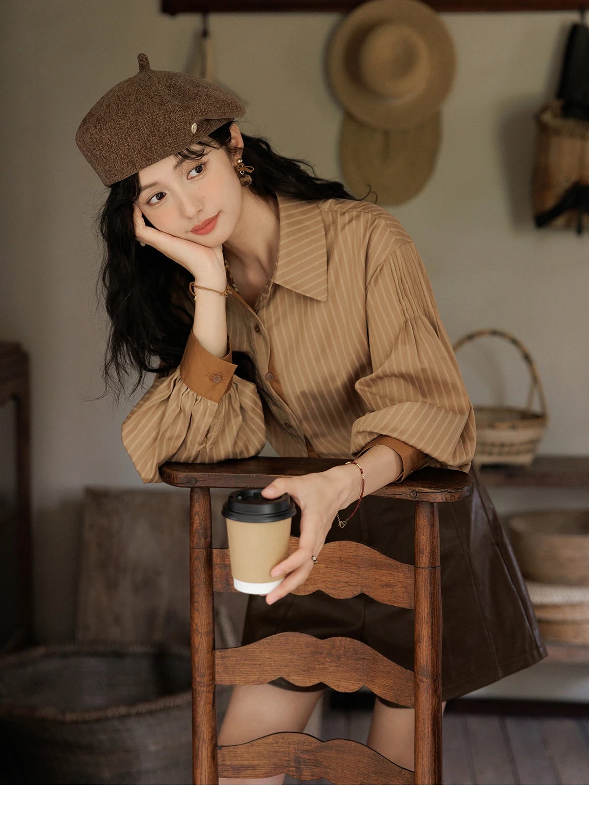 MISHOW Striped Casual Shirt for Women 2024 Autumn Retro Lapel Long Sleeve Top Contrasting Cuffs Shirts Office Lady MXD42C0301