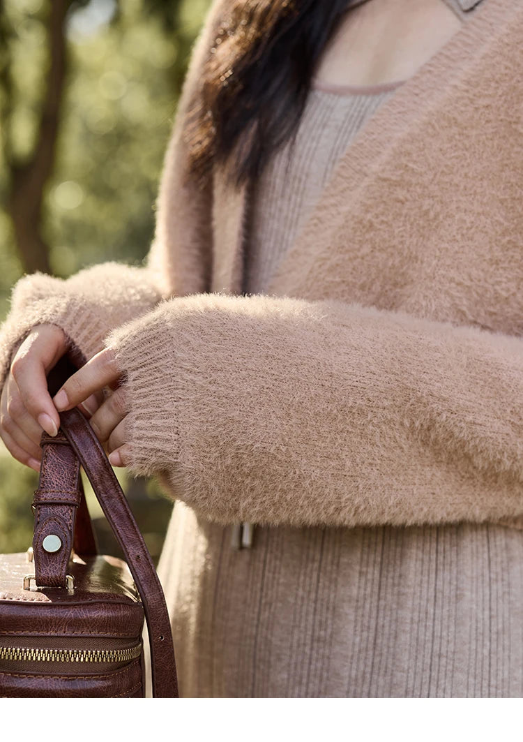 MISHOW Women’s Sweater Top Dress Separately 2024 Fall Winter Fashion Imitation Mink Fur Sweet Coat Knitted Dress MXD45L2043