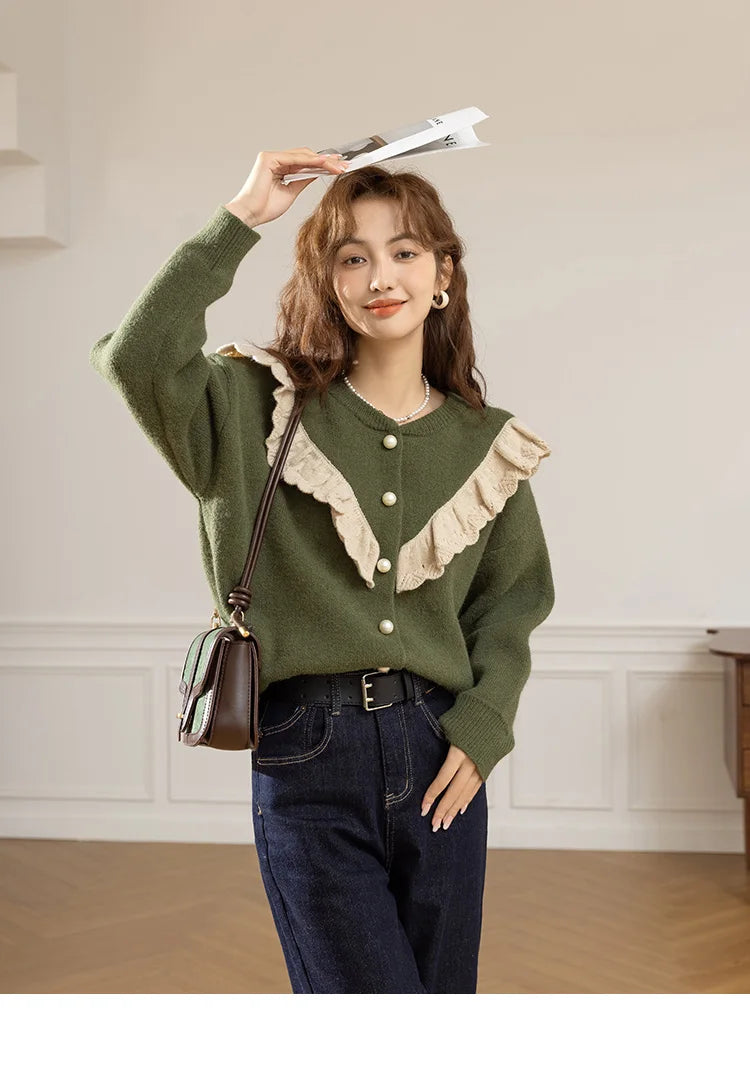 MISHOW Sweater Cardigan for Women Korean Fashion Ruffle Knitwears Autumn Winter Single Breasted Knitted Tops Jumpers MXB46Z1111