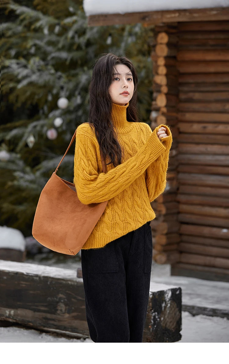 MISHOW Turtleneck Texture Solid Sweater Soft Warm Coat Winter Women Clothes Versatile Temperament Tops Office Lady MXD57Z1090