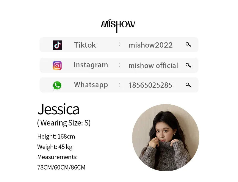 MISHOW Women's Gray Knit Sweater with Neckwear Scarf 2025 Winter Textured Button Decor Loose Warm Pullover Sweater MXE94Z2978