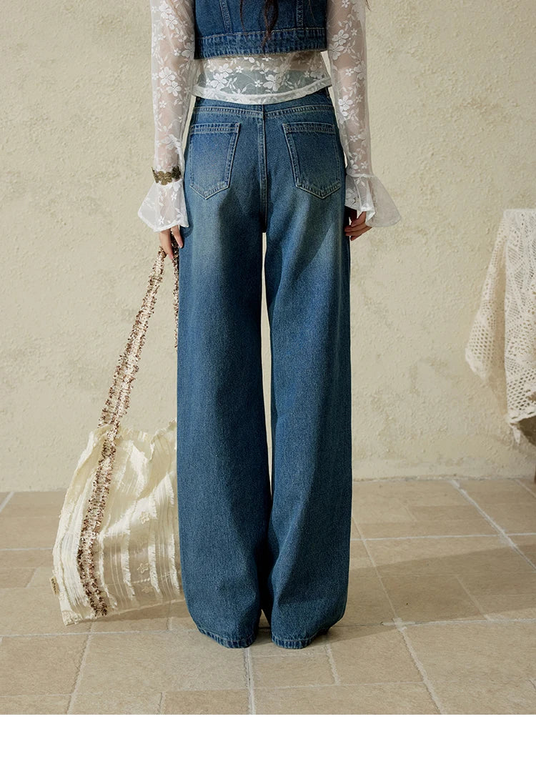 MISHOW Casual Straight Leg Jeans for Women 2025 Spring Versatile Washed Loose Women Pants Fashionable Denim Pants MXE16K0874