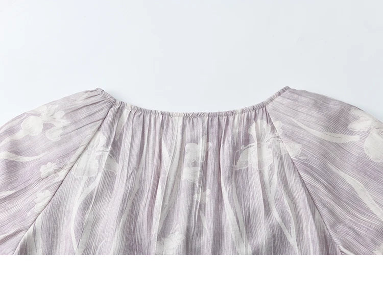 MISHOW Print Summer Chiffon Dress Women 2025 Short Sleeve U Neck Splicing Hollow Lace Midi Dresses Lady New Fashion MXE32L2164