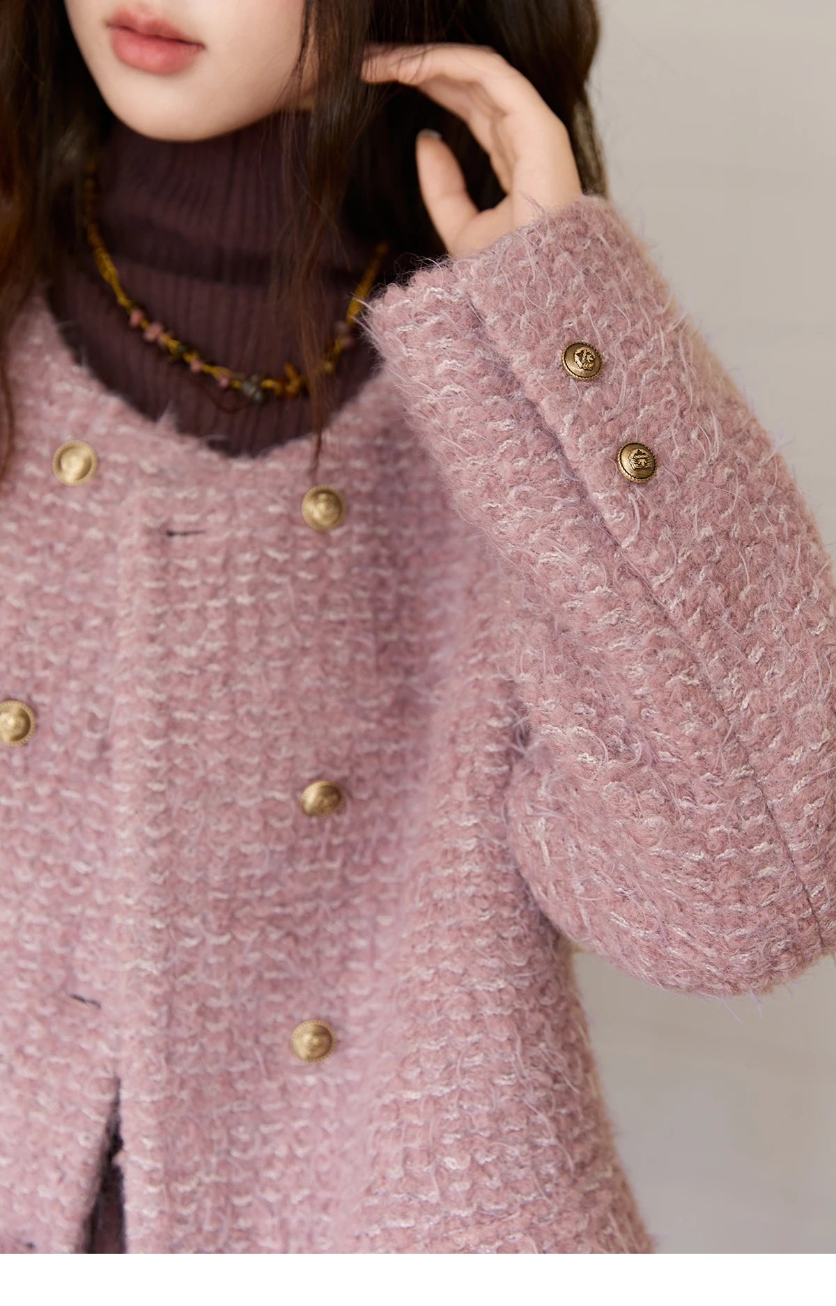 MISHOW Wool Coat Woman 2025 Purple Luxury O-neck Double-breasted Tweed Coat Commute Short Jacket Winter Clothes MXE88W0881