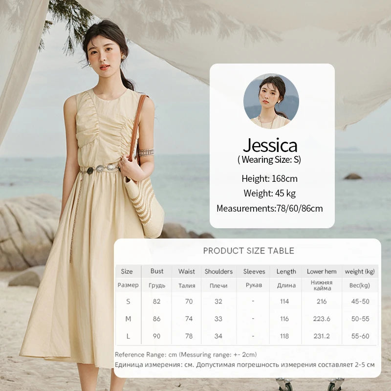 MISHOW Office Lady Summer Dress Women 2025 New Round Neck Sleeveless Solid with Belt Dresses Female Fashion Slimming MXE31L2188