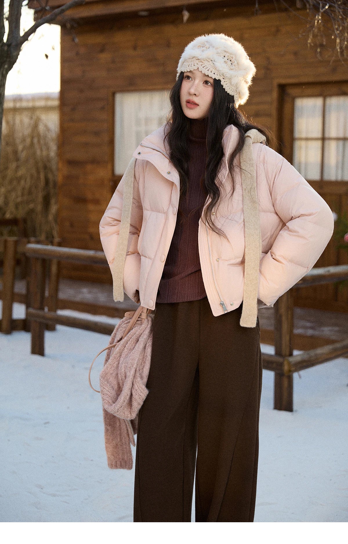 MISHOW Christmas Down Jacket with Jacquard Hat Winter 2025 90% White Duck Down Warm Coats Stand Neck Solid Down Coat MXE90Y0086