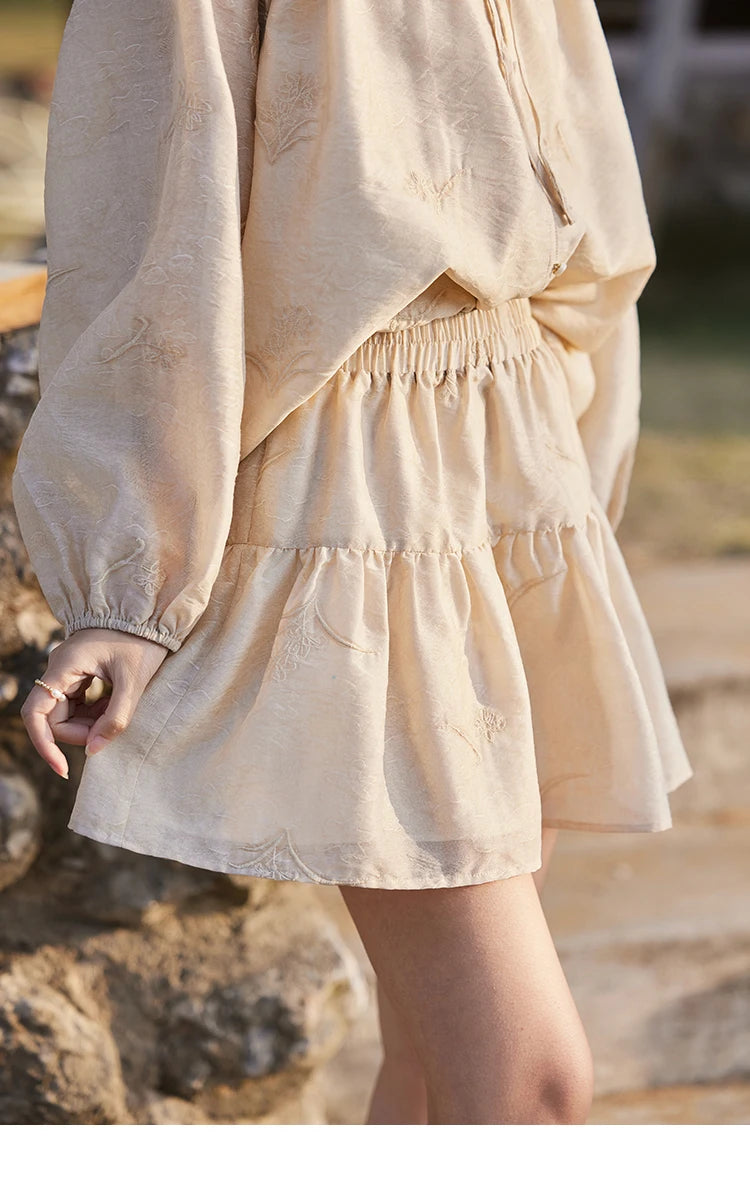 MISHOW Iris Embroidery Blouse Elastic Waist Skirt Set for Women Spring Summer 2025 Jacquard Commuting Slim Two Pieces MXE13T0454