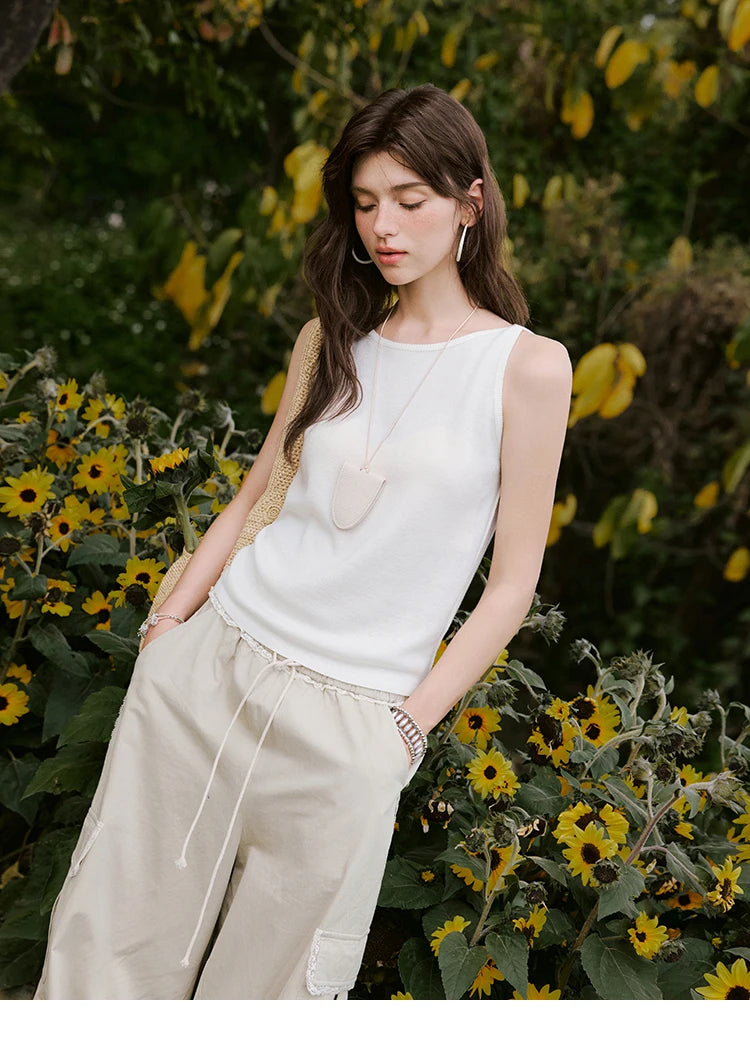 MISHOW Apricot Cargo Pants for Women in Summer 2025 Lace Patchwork Casual Pants Drawstring Elastic Waisted Trousers MXE33K0935