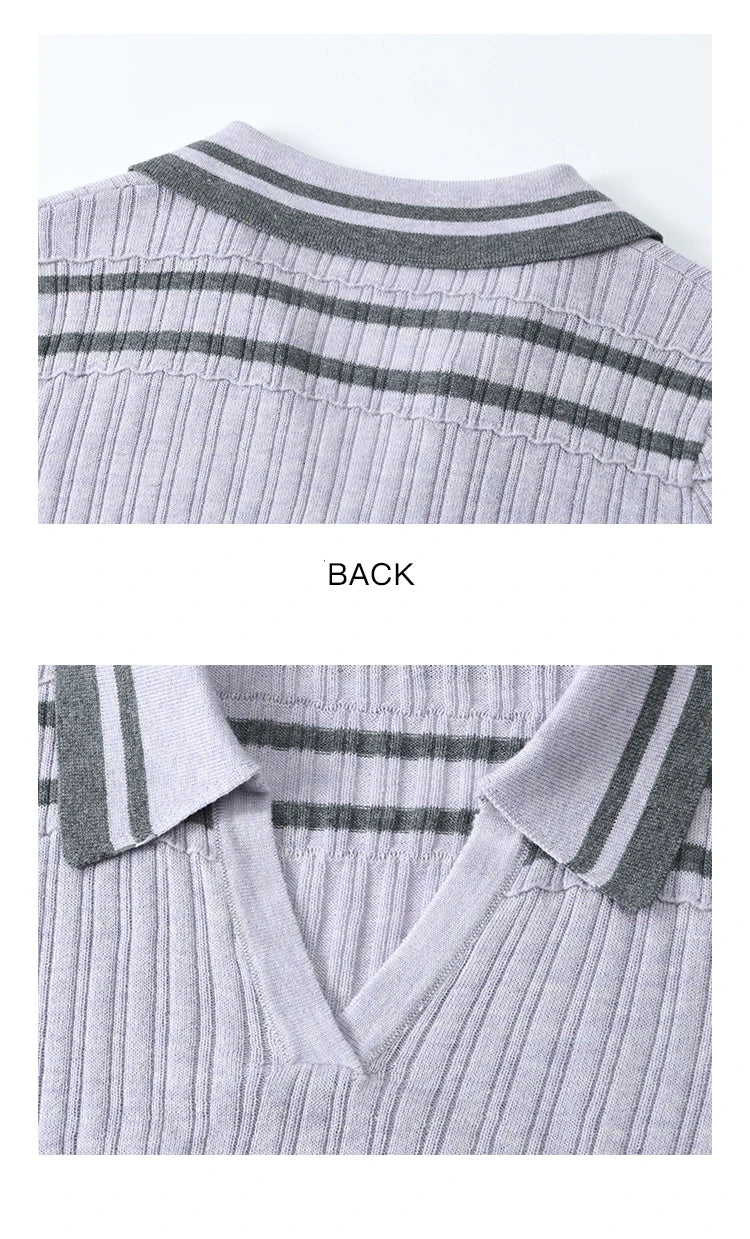 MISHOW Striped Knitted Tops for Women Spring 2025 Contrast Color Striped Slim V-neck Trumpet Sleeves Commuter Outfit MXE13Z1141