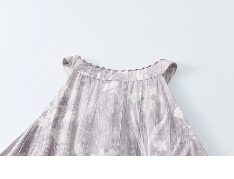 MISHOW Purple Print Chiffon Holiday Dress Women 2025 Summer Sleeveless Stand Collar Slim Dresses Woman New Fashion MXE32L2163