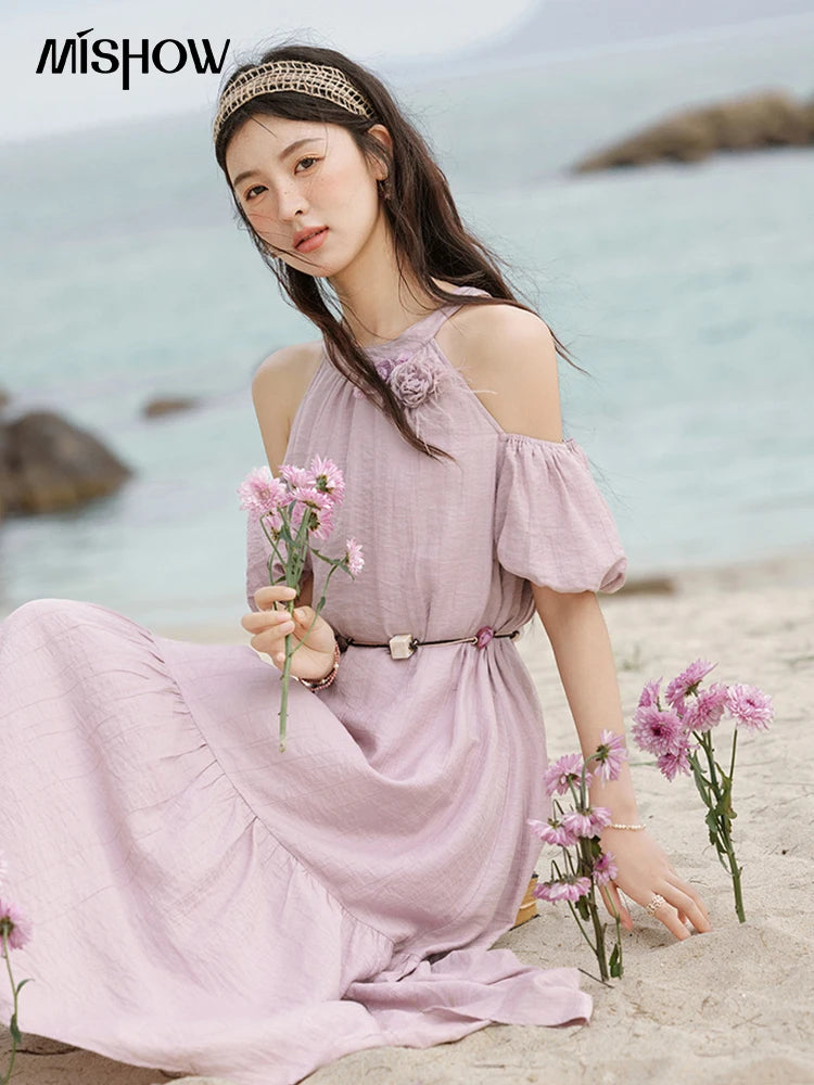 MISHOW Korean Halter Neck Jacquard Dress MXE32L2182
