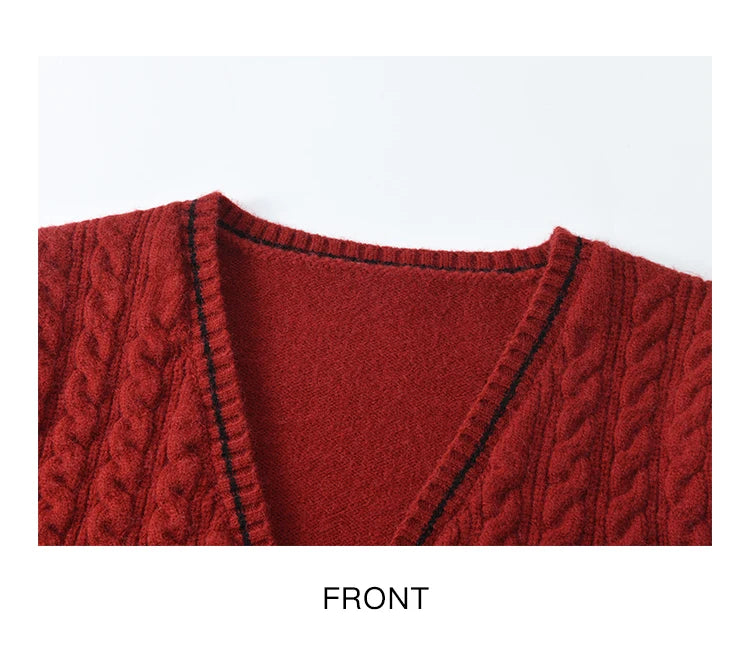 MISHOW Red Knitted Cardigan V-Neck Midi Dresses Separately A-LINE Temperament Grace Dress Flower Lace-up Warm Coat MXD58L2085