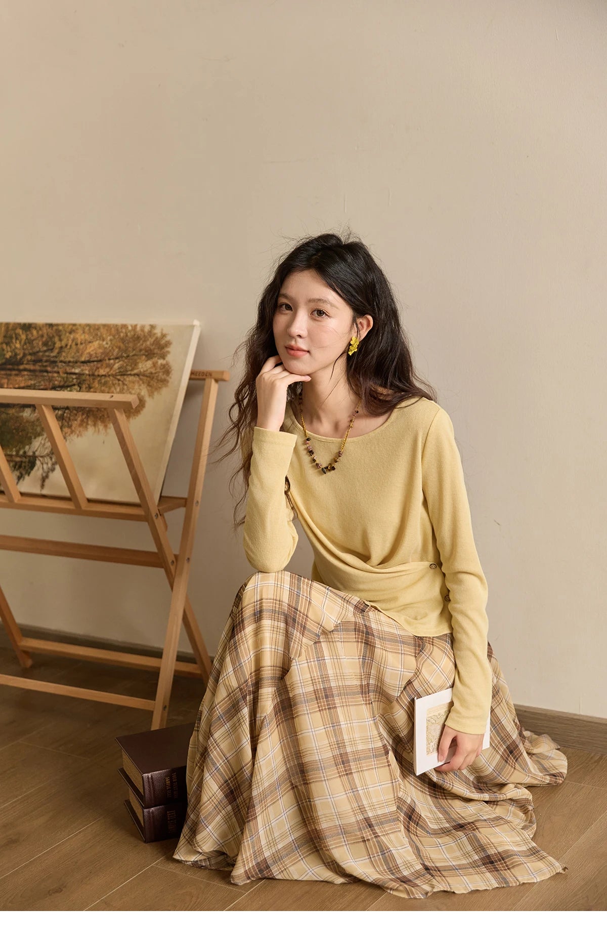 MISHOW Women's Cross Wrap Waist Defining Knitted Top 2025 Autumn French Scoop Neck Knitted T-Shirts Soft Slim Tops MXE43Z1344