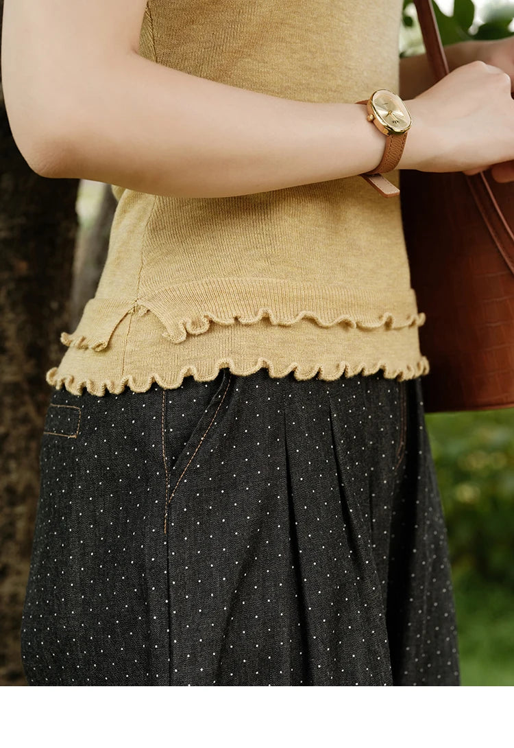 MISHOW Women's Fashion Polka Dot Pants Summer 2025 New High Waist Straight Pants Casual Button Zipper Wide Leg Jeans MXE38K0956