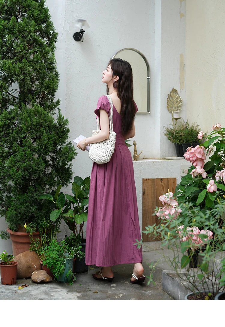 Mishow V-Neck Puff Sleeve Solid Vacation Dress MXE39L2384