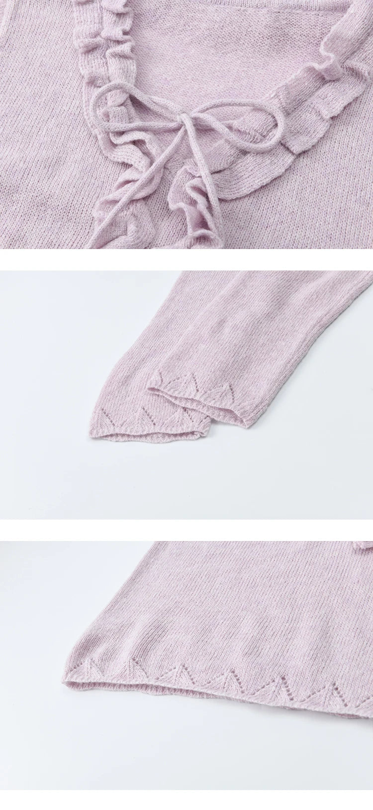 MISHOW Women Long Sleeve Tees 2025 Autumn New V-neck Wood Ear Hollow Out Knitted Sweater Women's  Beige Wool Top MXE51Z2595