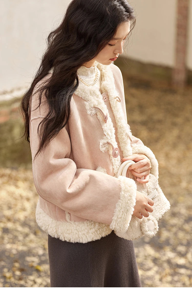 MISHOW Double Face Fur Coat For Women 2024 Winter Sweet Korean Vintage Suede Splicing Fleece Warm Thickened Jacket MXD55W0646