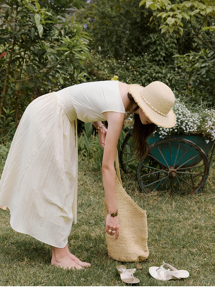 MISHOW Holiday Summer Dresses Women 2025 New Short Sleeve Shell Webbing Oblique Collar Slim Midi Dress Female Fashion MXE31L2189