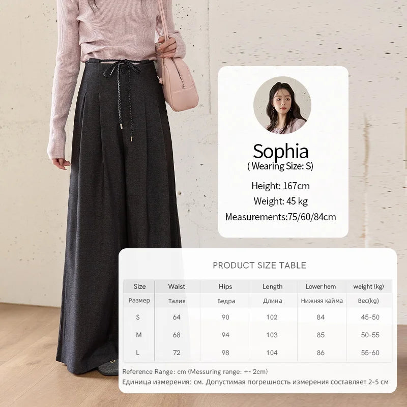 MISHOW Women's Trousers 2025 Autumn Winter Lace-up Gray Wide-leg Pants High Waist Slim Commuting Casual Pants Women MXE51K1106