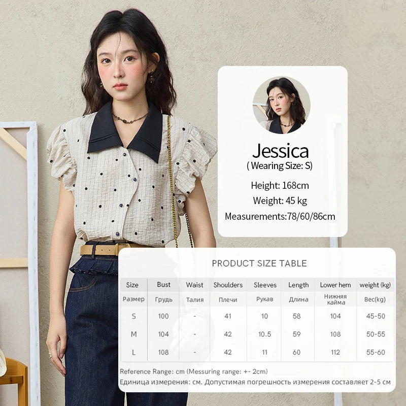 MISHOW Summer Office Lady Blouses Women 2025 Short Sleeve Turn-down Collar Polka Dot Shirts Female Fashion Slim Tops MXE31C0776