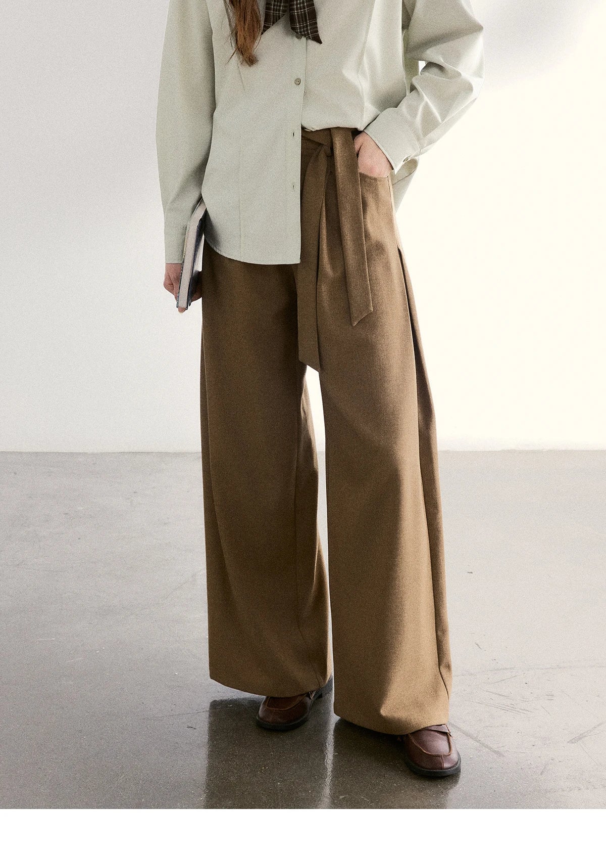 MISHOW Women's Casual Loose Shirt with Plaid Scarf 2026 Spring Lapel Tops Versatile Long Sleeve Shirts Office Lady MXF108C0815