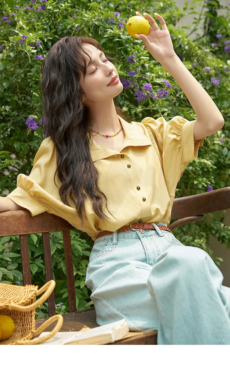 MISHOW Women's Short Sleeve Shirt Summer Thin Casual Simple Loose Elegant Blouses for Women 2024 Fashion Lapel Tops MXD28C0247